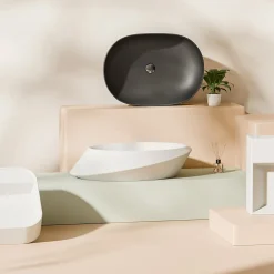 EMKE Vasque à Poser Ovale, 600 x 415 x 135 mm, Lavabo en Céramique de Salle de Bain, Noir Mat
