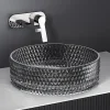 Vasque À Poser|EMKE Vasque à Poser Ronde, 360 x 360 x 112 mm, Lavabo en Verre Noir, Design Montage sur Comptoir