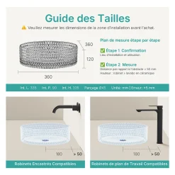 Vasque À Poser|EMKE Vasque à Poser Ronde, 360 x 360 x 112 mm, Lavabo en Verre Noir, Design Montage sur Comptoir