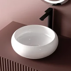 Vasque À Poser|EMKE Vasque à Poser Ronde 360 x 360 x 120mm, Lavabo de Salle de Bain en Céramique, Montage sur Comptoir, Blanc Brillant