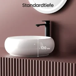 Vasque À Poser|EMKE Vasque à Poser Ronde 360 x 360 x 120mm, Lavabo de Salle de Bain en Céramique, Montage sur Comptoir, Blanc Brillant