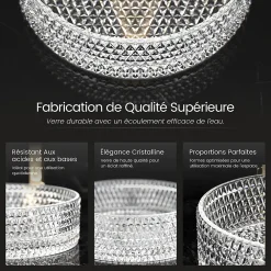 Vasque À Poser|EMKE Vasque à Poser Ronde, 360 x 360 x 112 mm, Lavabo en Verre Transparent, Design Montage sur Comptoir