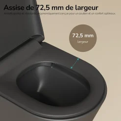 EMKE WC Suspendu Noir Mat en Céramique, Sans Bord, Double Chasse, Abattant UF Amovible Frein de Chute 360x365x490 mm