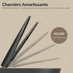 EMKE WC Suspendu Noir Mat en Céramique, Sans Bord, Double Chasse, Abattant UF Amovible Frein de Chute 360x365x490 mm