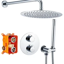 Colonne De Douche Encastrable|Homelody Encastré Colonne de Douche Thermostatique Système de Douche Rond Grande Douche de Tête Set de Douche Encastrée en Laiton Chromé