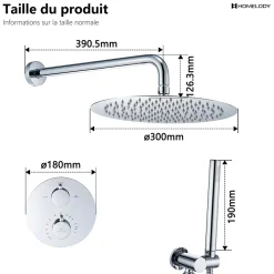 Colonne De Douche Encastrable|Homelody Encastré Colonne de Douche Thermostatique Système de Douche Rond Grande Douche de Tête Set de Douche Encastrée en Laiton Chromé