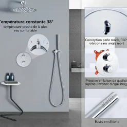 Colonne De Douche Encastrable|Homelody Encastré Colonne de Douche Thermostatique Système de Douche Rond Grande Douche de Tête Set de Douche Encastrée en Laiton Chromé