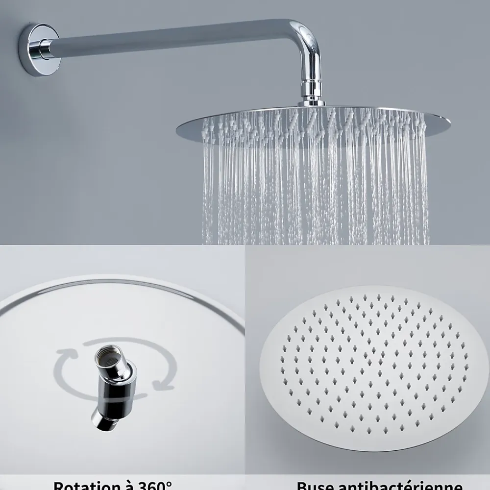 Colonne De Douche Encastrable|Homelody Encastré Colonne de Douche Thermostatique Système de Douche Rond Grande Douche de Tête Set de Douche Encastrée en Laiton Chromé