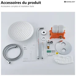 Colonne De Douche Encastrable|Homelody Encastré Colonne de Douche Thermostatique Système de Douche Rond Grande Douche de Tête Set de Douche Encastrée en Laiton Chromé