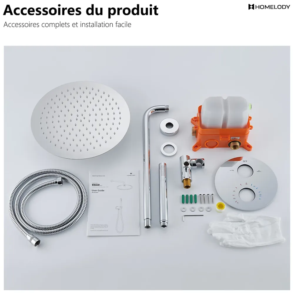 Colonne De Douche Encastrable|Homelody Encastré Colonne de Douche Thermostatique Système de Douche Rond Grande Douche de Tête Set de Douche Encastrée en Laiton Chromé
