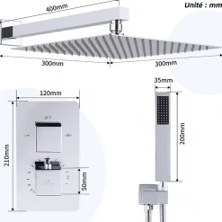 Colonne De Douche Encastrable|Homelody Encastré Colonne de Douche Thermostatique Système de Douche Grande Douche de Tête Set de Douche Encastrée en Laiton Chromé