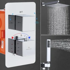 Colonne De Douche Encastrable|Homelody Encastré Colonne de Douche Thermostatique Système de Douche Grande Douche de Tête Set de Douche Encastrée en Laiton Chromé