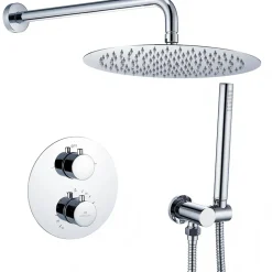 Homelody Encastré Colonne de Douche Thermostatique Système de Douche Rond Grande Douche de Tête Set de Douche Encastrée en Laiton Chromé