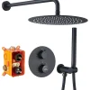Homelody Encastré Ensemble de Douche Thermostatique Colonne de Douche Noir Système de douche Corps en Laiton
