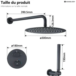 Homelody Encastré Ensemble de Douche Thermostatique Colonne de Douche Noir Système de douche Corps en Laiton