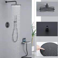 Homelody Encastré Ensemble de Douche Thermostatique Colonne de Douche Noir Système de douche Corps en Laiton