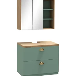 Meuble Sous-Vasque|kleankin Ensemble 2 meubles salle de bain - meuble sous-vasque suspendu, armoire murale miroir - aspect bois clair vert