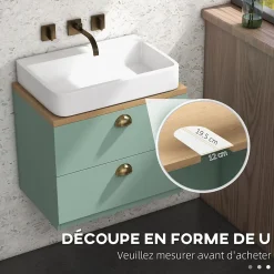 Meuble Sous-Vasque|kleankin Ensemble 2 meubles salle de bain - meuble sous-vasque suspendu, armoire murale miroir - aspect bois clair vert