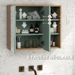 Meuble Sous-Vasque|kleankin Ensemble 2 meubles salle de bain - meuble sous-vasque suspendu, armoire murale miroir - aspect bois clair vert