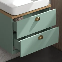 Meuble Sous-Vasque|kleankin Ensemble 2 meubles salle de bain - meuble sous-vasque suspendu, armoire murale miroir - aspect bois clair vert
