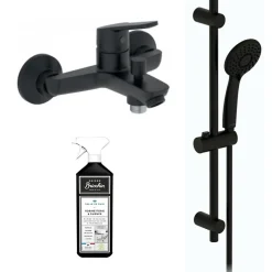 Robinet De Baignoire|Jacob Delafon Ensemble bain douche avec mitigeur mécanique mural Aimé noir + nettoyant