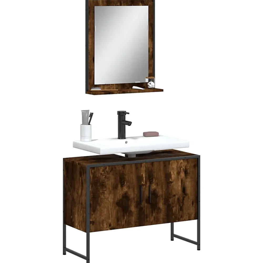 Meuble Wc|Vidaxl Ensemble d'armoires de salle de bain 2 pcs chêne fumé