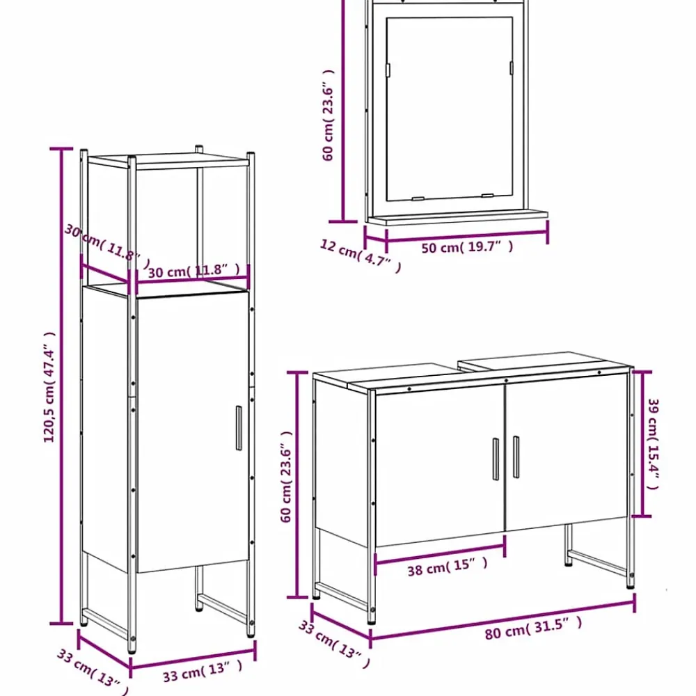 Meuble Wc|Vidaxl Ensemble d'armoires de salle de bain 3 pcs chêne fumé