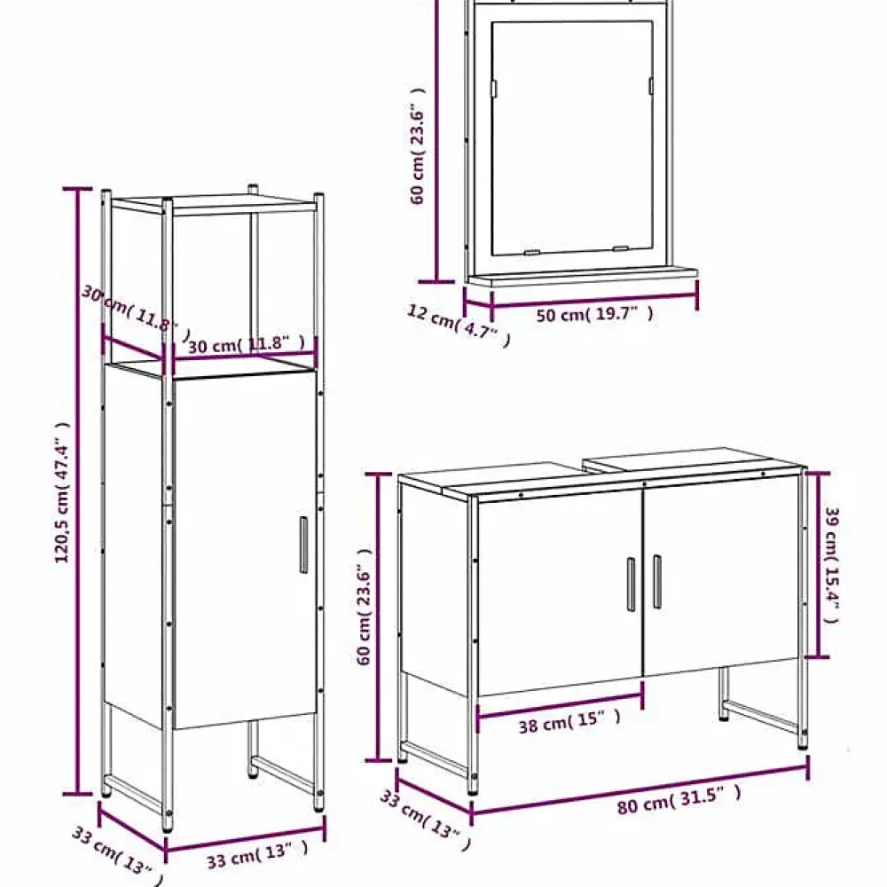 Meuble Wc|Vidaxl Ensemble d'armoires de salle de bain 3 pcs chêne fumé