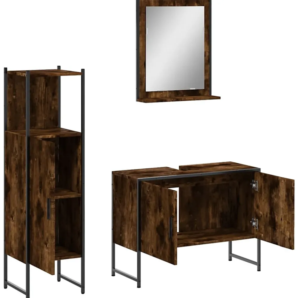 Meuble Wc|Vidaxl Ensemble d'armoires de salle de bain 3 pcs chêne fumé