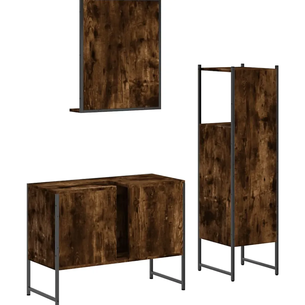 Meuble Wc|Vidaxl Ensemble d'armoires de salle de bain 3 pcs chêne fumé