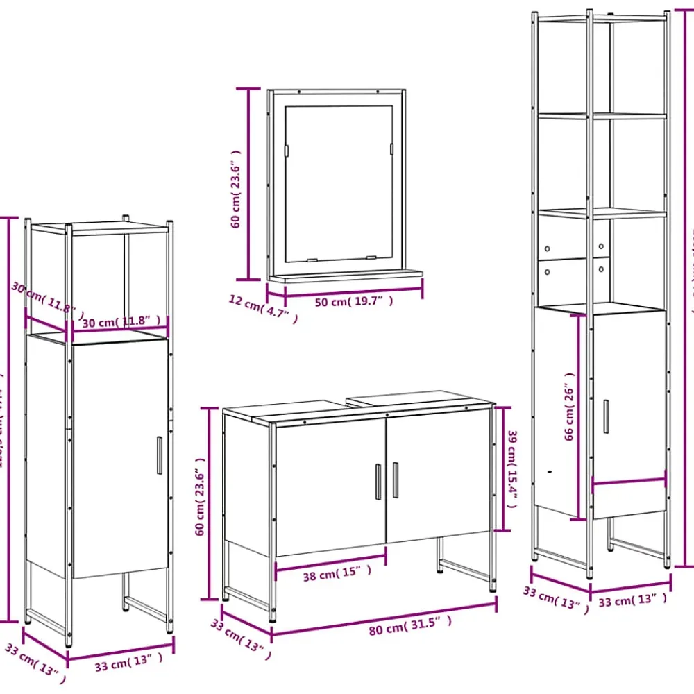 Vidaxl Ensemble d'armoires de salle de bain 4 pcs chêne fumé