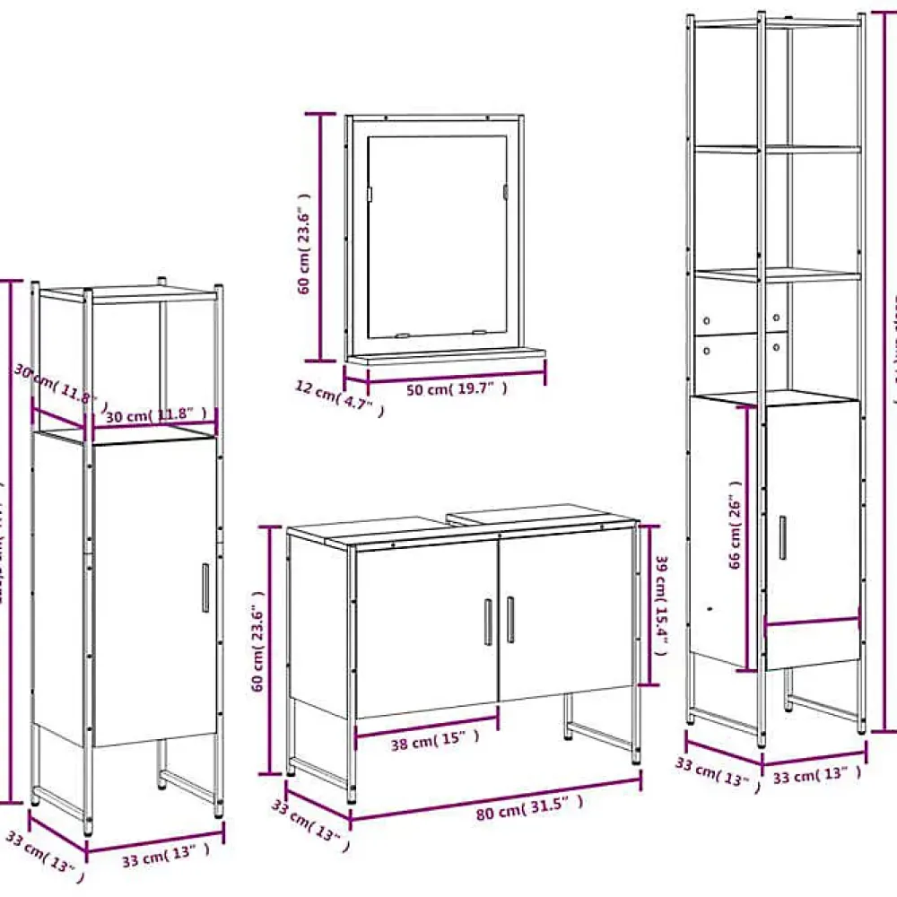 Vidaxl Ensemble d'armoires de salle de bain 4 pcs chêne fumé