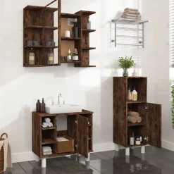 Vidaxl Ensemble d'armoires de salle de bain 3 pcs chêne fumé