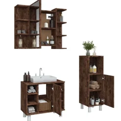 Vidaxl Ensemble d'armoires de salle de bain 3 pcs chêne fumé