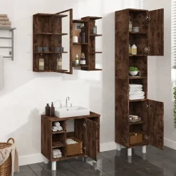 Vidaxl Ensemble d'armoires de salle de bain 3 pcs chêne fumé