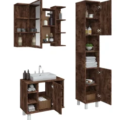 Vidaxl Ensemble d'armoires de salle de bain 3 pcs chêne fumé