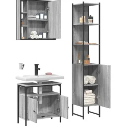Vidaxl Ensemble d'armoires de salle de bain 3 pcs sonoma gris