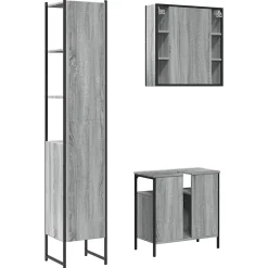 Vidaxl Ensemble d'armoires de salle de bain 3 pcs sonoma gris