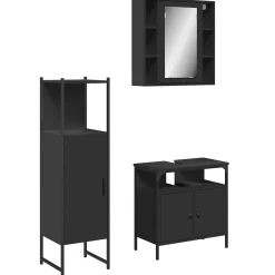 Meuble Wc|Vidaxl Ensemble d'armoires salle de bain 3 pcs noir bois d'ingénierie