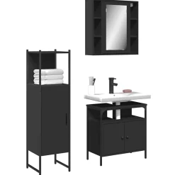 Meuble Wc|Vidaxl Ensemble d'armoires salle de bain 3 pcs noir bois d'ingénierie