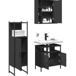 Meuble Wc|Vidaxl Ensemble d'armoires salle de bain 3 pcs noir bois d'ingénierie