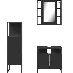 Meuble Wc|Vidaxl Ensemble d'armoires salle de bain 3 pcs noir bois d'ingénierie