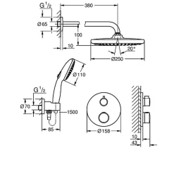 Colonne De Douche Encastrable|Grohe Ensemble de douche - Grohtherm - - Avec tempesta 250 - 2 jets