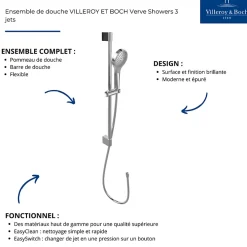 Villeroy & Boch Ensemble de douche 3 jets VILLEROY ET BOCH Verve Showers Noir mat