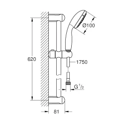 Grohe Ensemble de douche 3 jets TEMPESTA 100 avec barre 600 mm - - 27644001