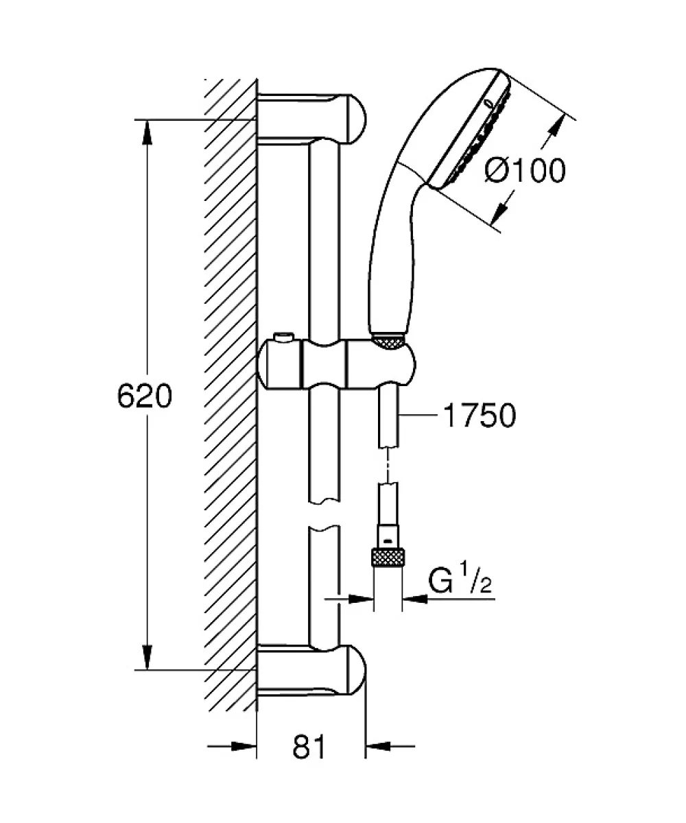Grohe Ensemble de douche 3 jets TEMPESTA 100 avec barre 600 mm - - 27644001