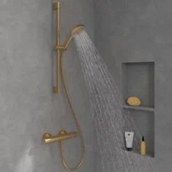Pommeau De Douche, Flexible Et Barre De Douche|Villeroy & Boch Ensemble de douche 3 jets VILLEROY ET BOCH Verve Showers Or brossé