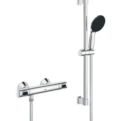 Grohe Ensemble de douche avec mitigeur thermostatique, pommeau 1 jet, barre 60cm et flexible - 34800001 - Economie d'eau - Chrom