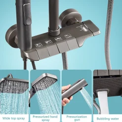 ProximaX Ensemble de douche avec mitigeur monocommande, barre de douche réglable et pommeau carré avec robinet
