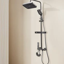 ProximaX Ensemble de douche avec mitigeur monocommande, barre de douche réglable et pommeau carré avec robinet